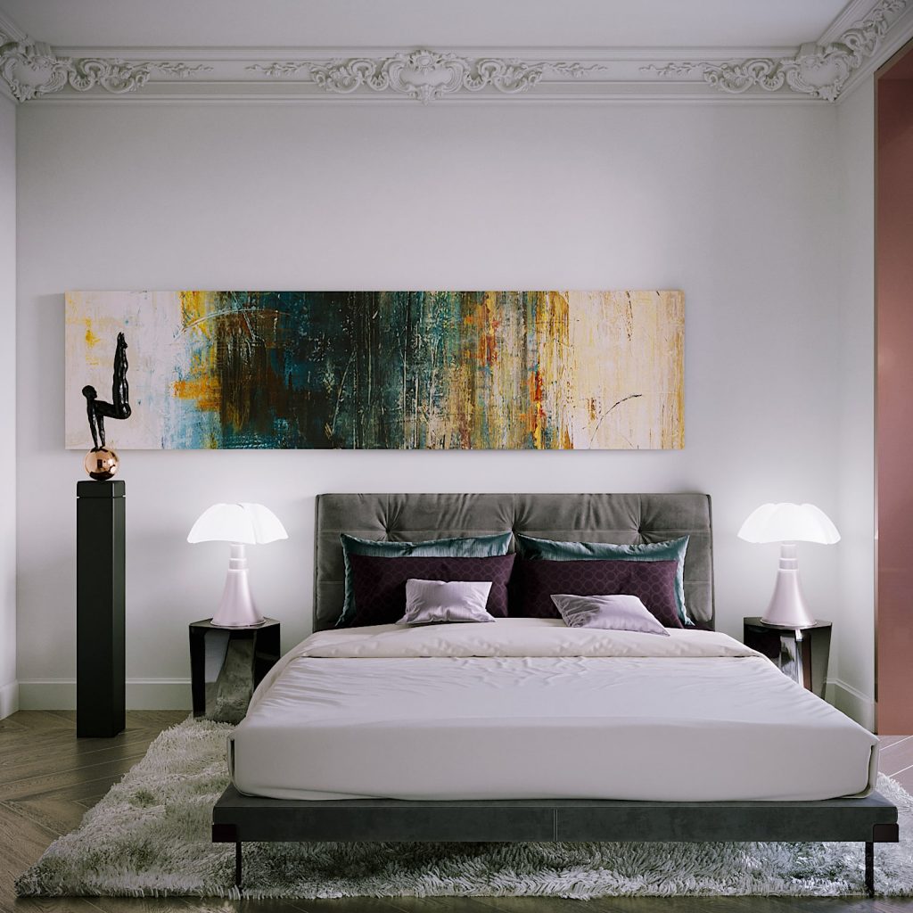 Unique Bedroom Decor: Contemporary Ideas To Dazzle, modern bedroom with painting as statement piece and grey tones home inspiration ideas home inspiration ideas