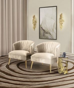 Neutral living room with beige armchairs and golden side table home inspiration ideas