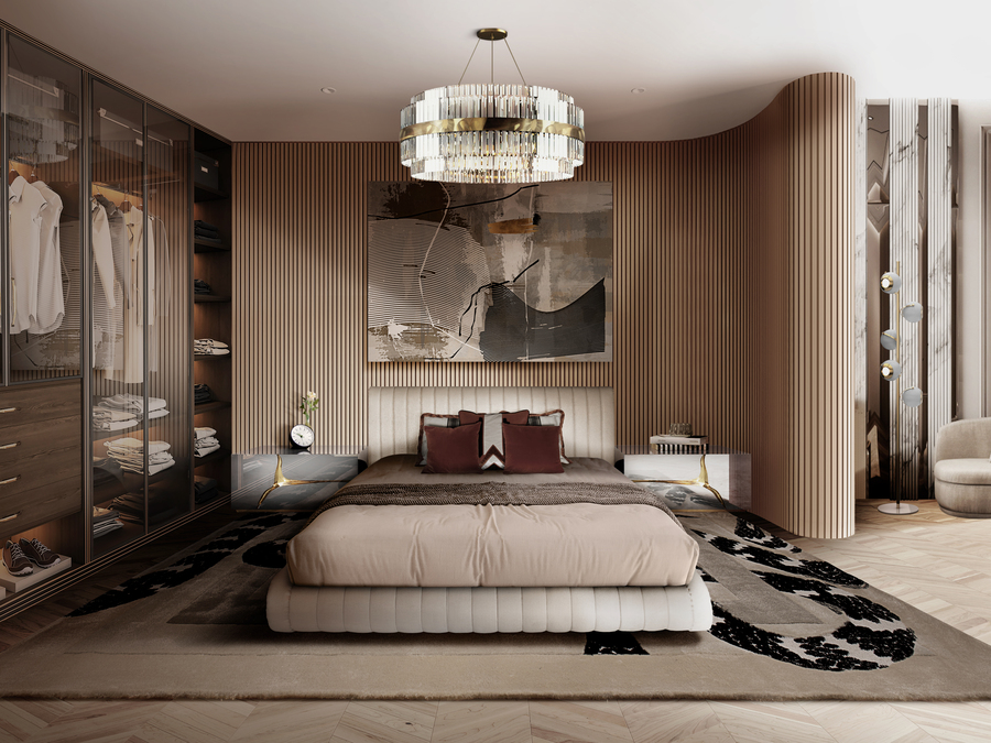 master bedroom with neutral tones and snake rug home inspiration ideas