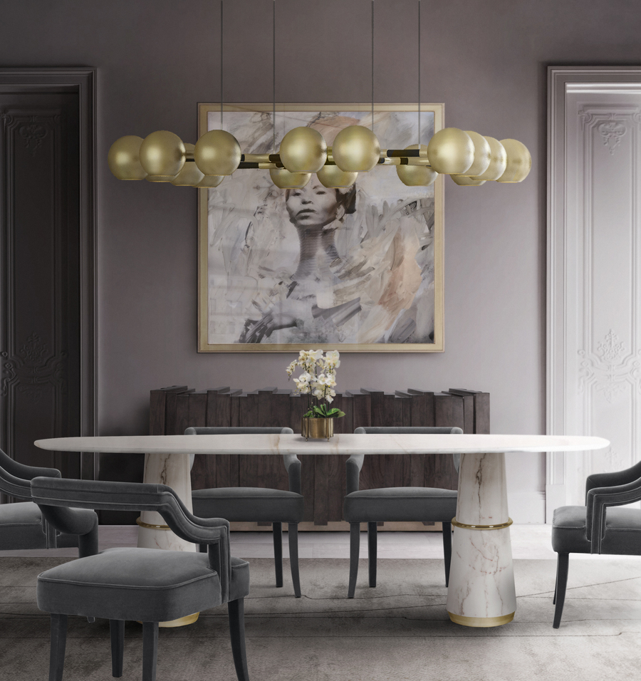 Dining room with grey tones and white marble dining table home inspiration ideas