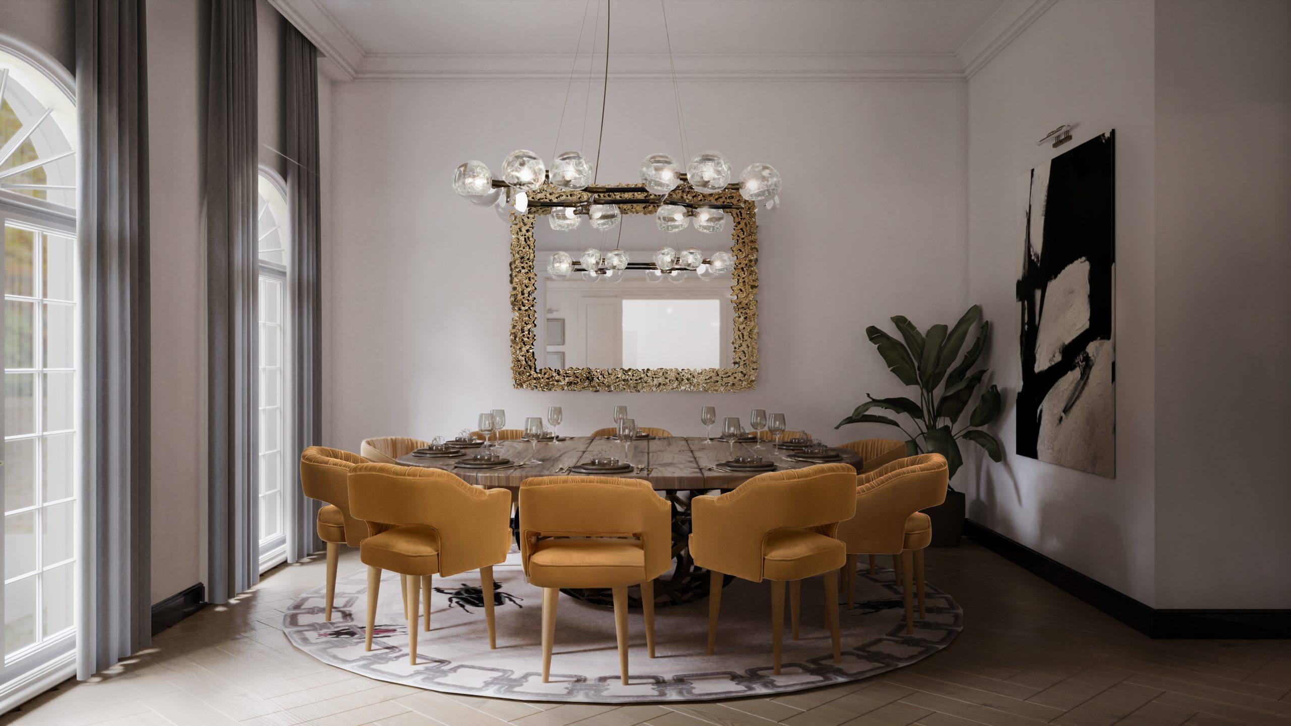 Modern contemporary dining room with Golden Bugs rug - Discover Unique Dining Room Designs for a Modern Home  home inspiration ideas