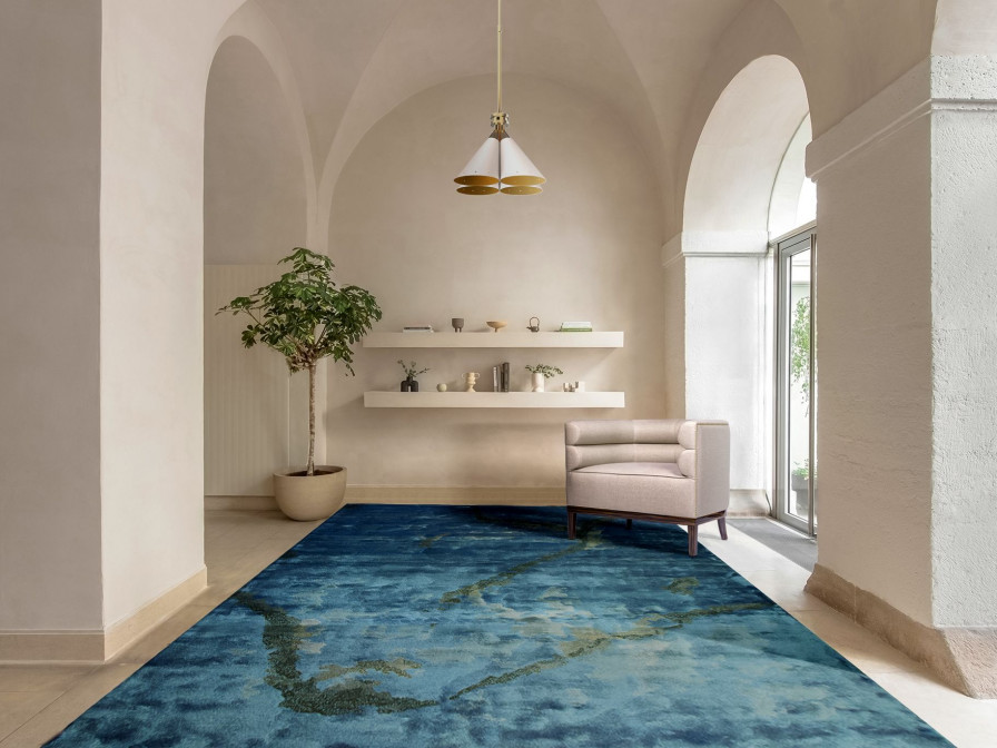 Modern hallway design with blue Miro rug home inspiration ideas