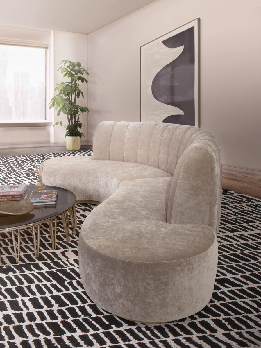 Modern living room decor with velvet sofa and Coll Rug home inspiration ideas