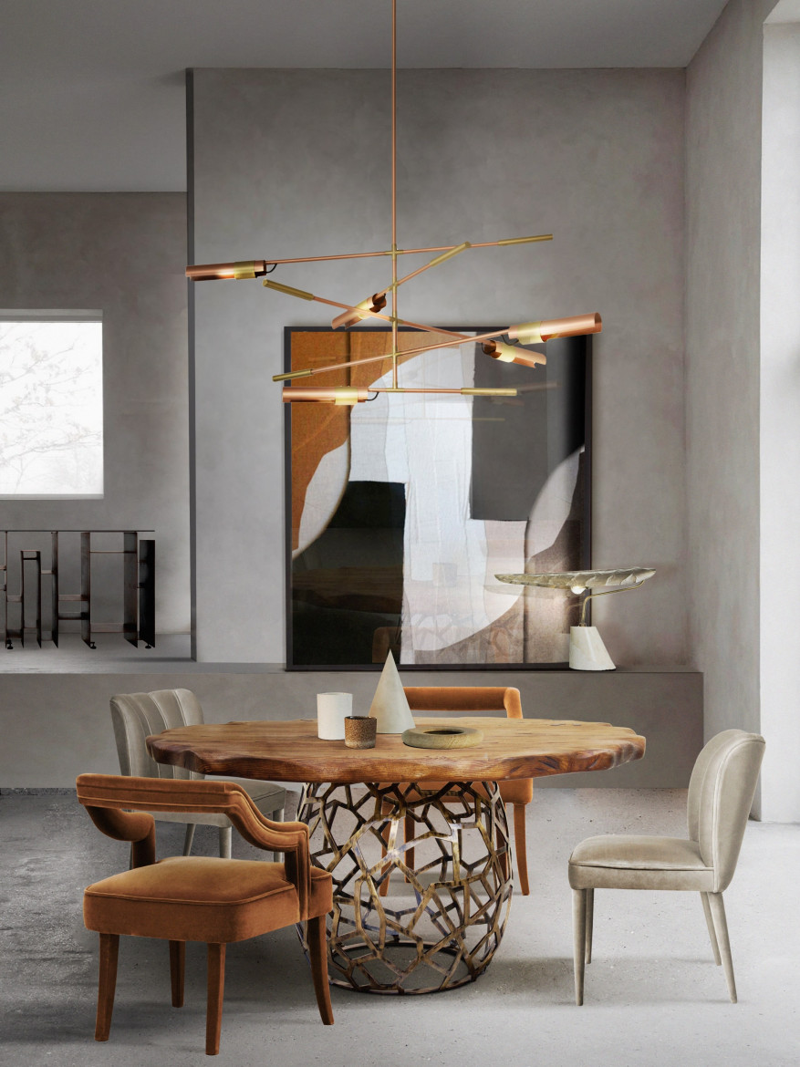 Modern Contemporary dining space with warm colors and the Koben Pendant Light - Modern Restaurant Design: The Most Sophisticated Ideas home inspiration ideas