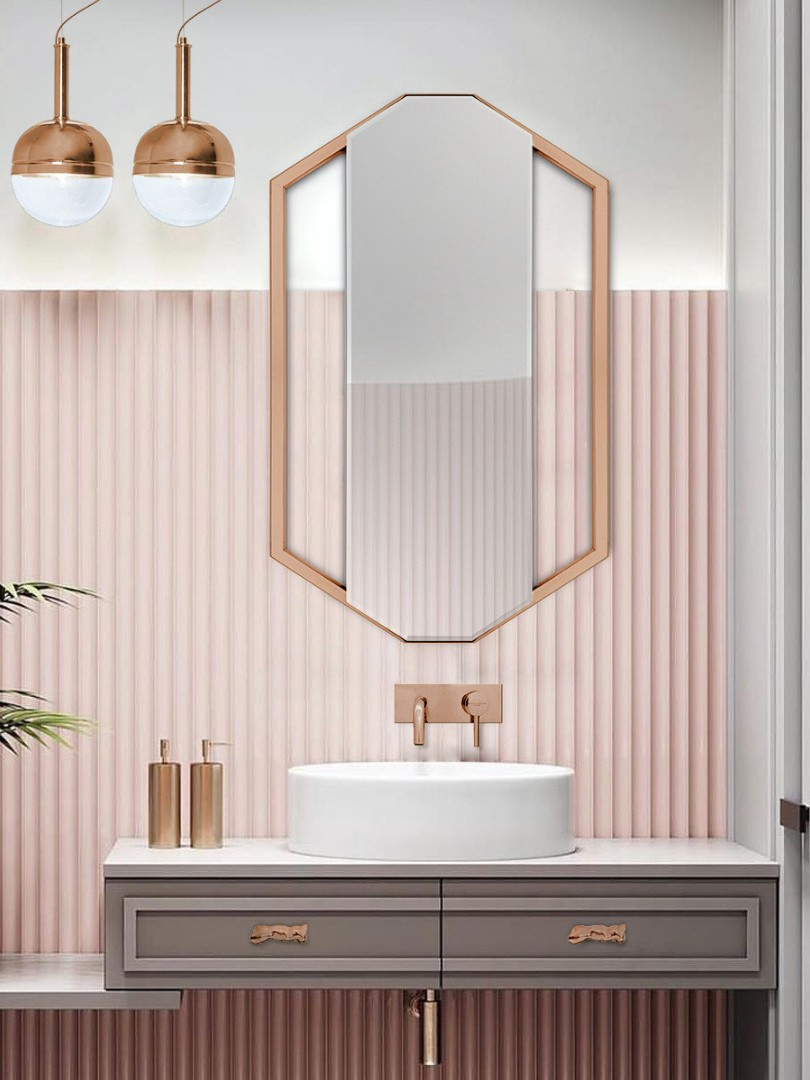 Modern Bathroom design with pink tones and the Sapphire Mirror home inspiration ideas