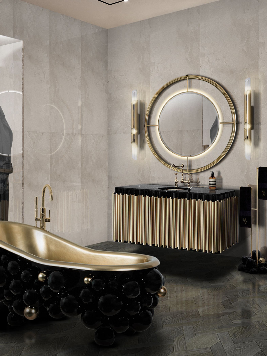 Modern bathroom design with dark tones and the Newton Bathtub home inspiration ideas
