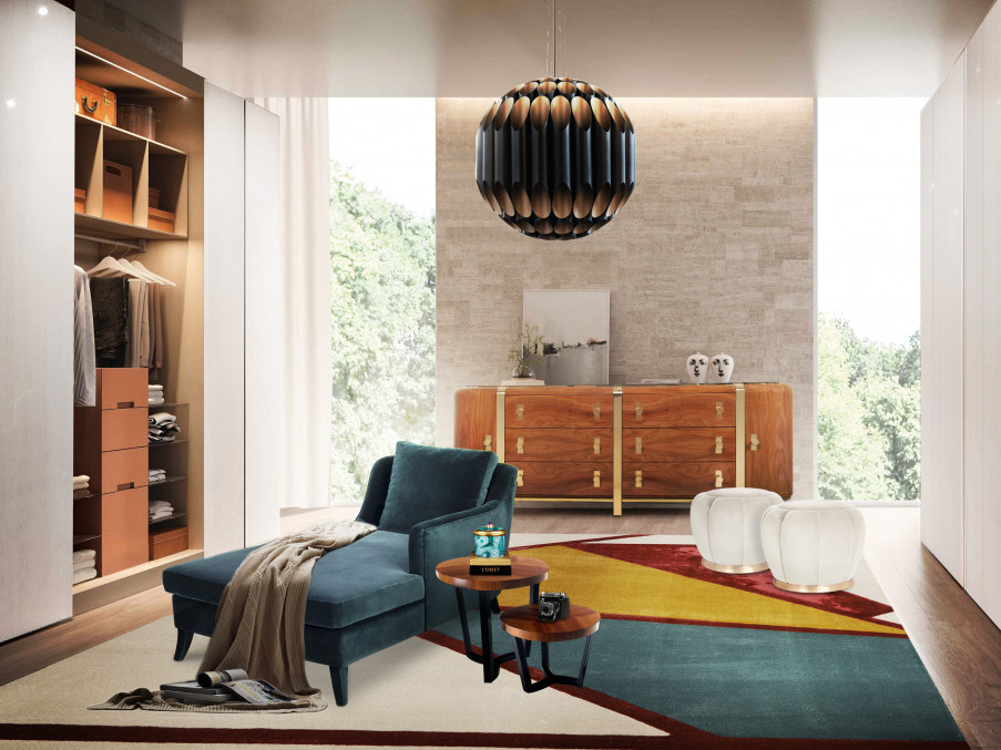 modern bedroom decor with the colorful Bauhau rug home inspiration ideas
