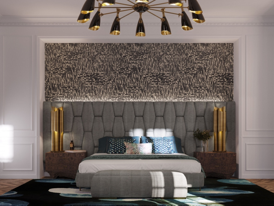 Modern bedroom decor with bue hues and the elegant Medusa rug home inspiration ideas