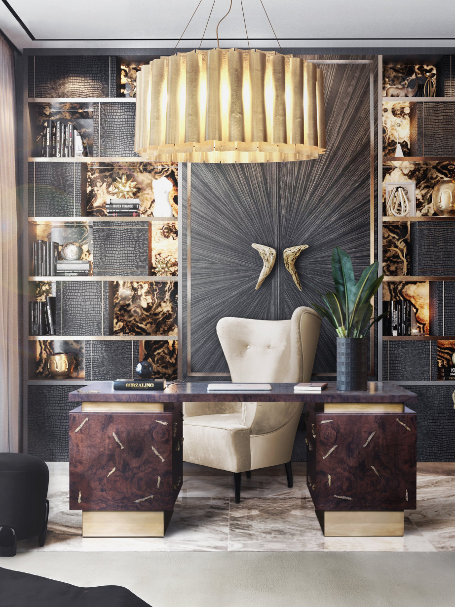 Modern office design with gold accents and the stunning Baraka Desk. home inspiration ideas