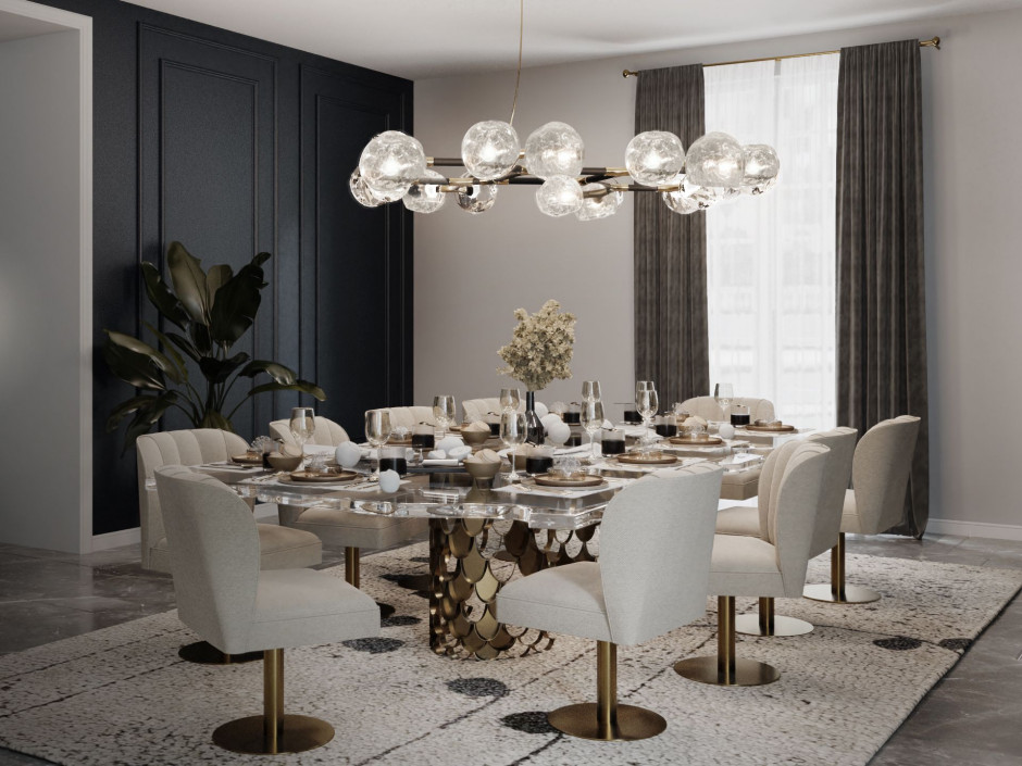 Modern dining room design with neutral tones and gold dining table home inspiration ideas