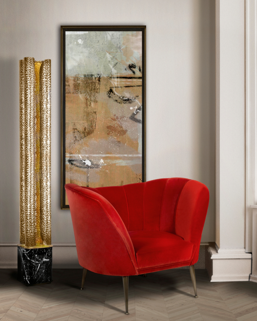 5 Modern Armchair Ideas To Add Exquisite For Your Interior Design_Modern Reading Corner In Red And Gold home inspiration ideas